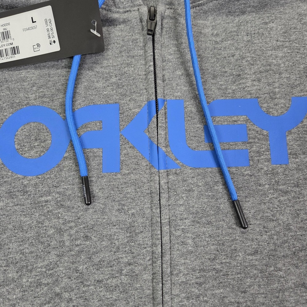 Oakley Teddy Full Zip Hoodie Mens Large Gray Logo Fleece Athletic Sweatshirt - Picture 3 of 9